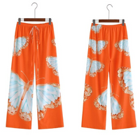 Wide-cut summer trousers made of chiffon – Liana-Orange-S-State of Style