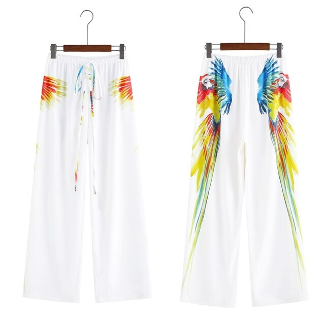 Wide-cut summer trousers made of chiffon – Liana-White-S-State of Style