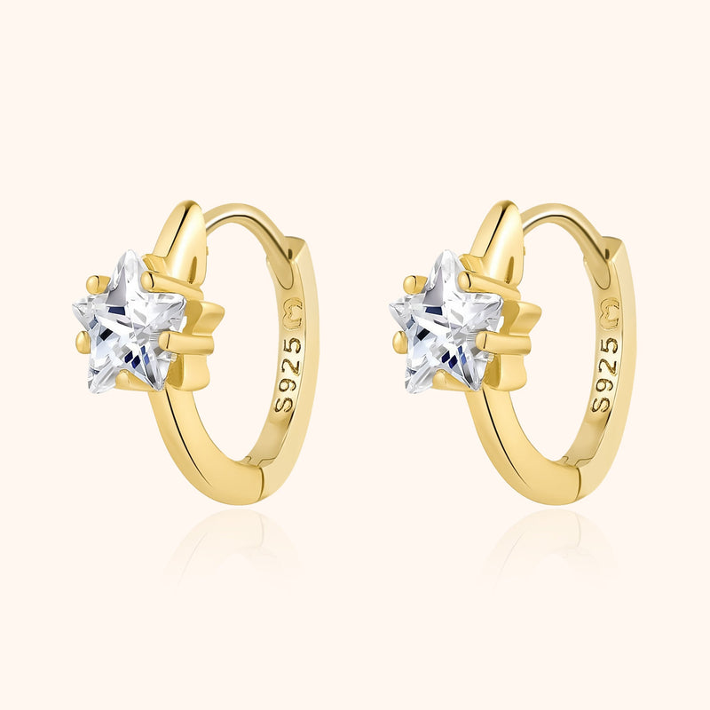 Wide Hoop Earrings with Star Zirconia - Lunara-Gold-State of Style