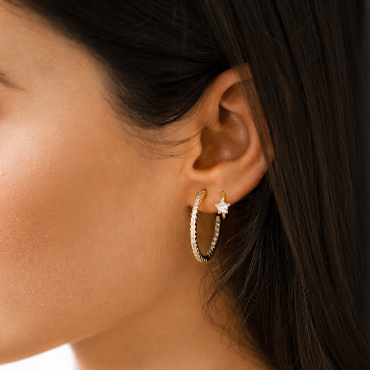 Wide Hoop Earrings with Star Zirconia - Lunara-Silver-State of Style