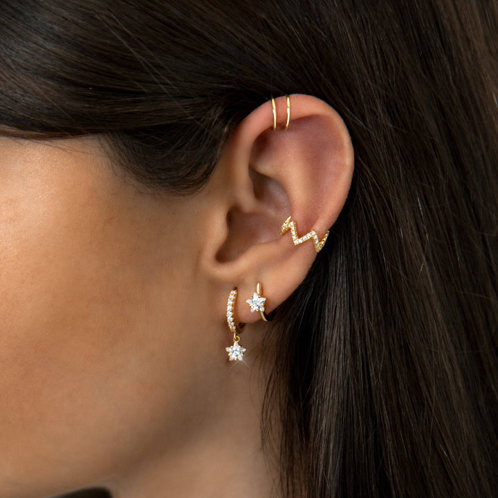 Wide Hoop Earrings with Star Zirconia - Lunara-Silver-State of Style