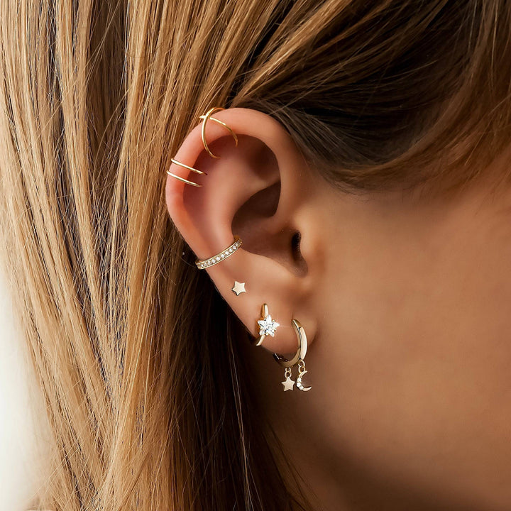 Wide Hoop Earrings with Star Zirconia - Lunara-Silver-State of Style