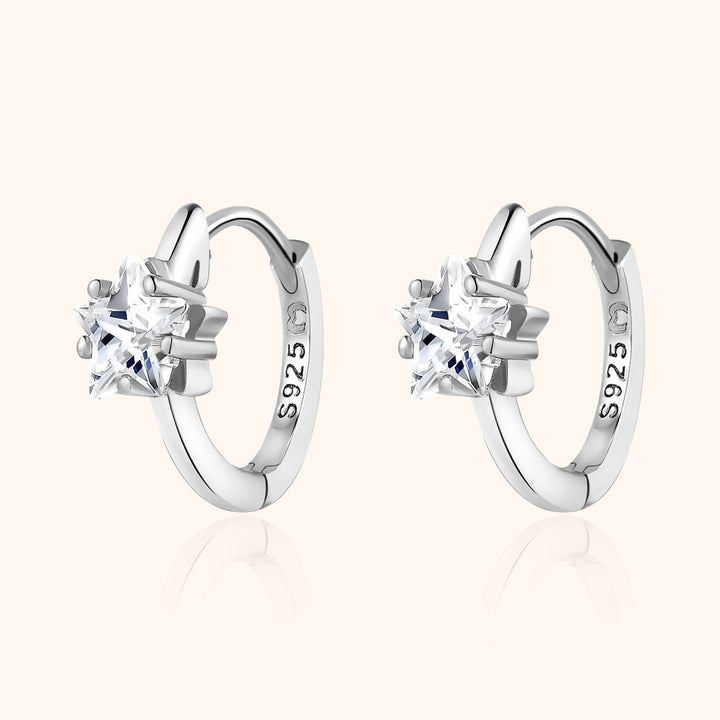 Wide Hoop Earrings with Star Zirconia - Lunara-Silver-State of Style