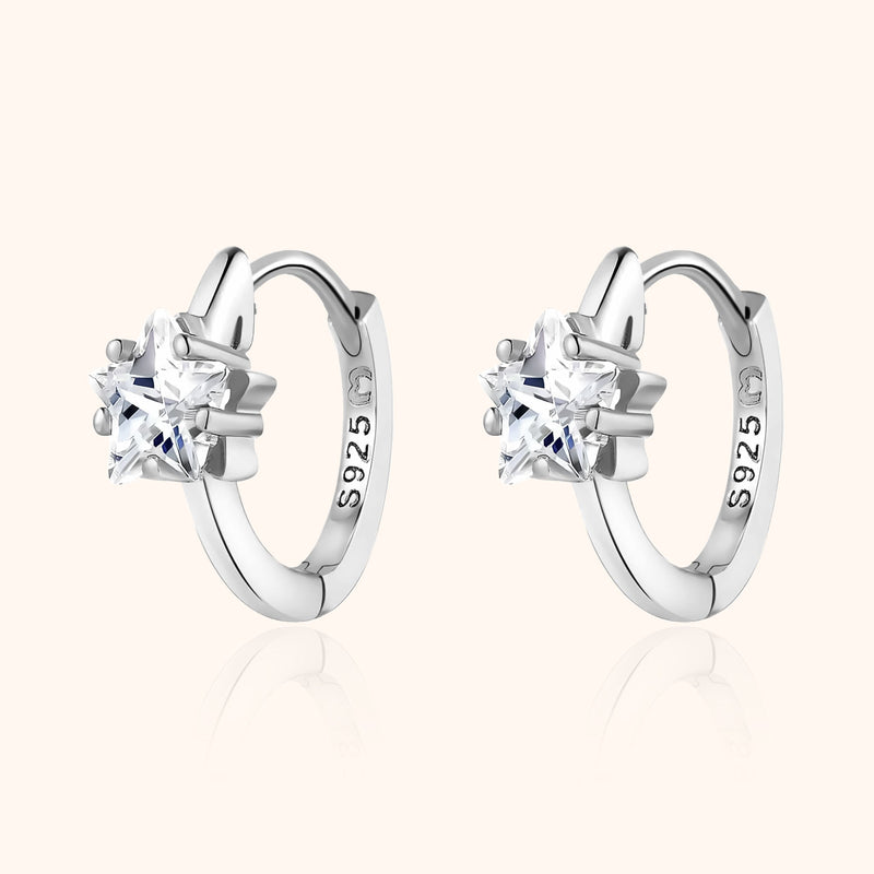 Wide Hoop Earrings with Star Zirconia - Lunara-Silver-State of Style