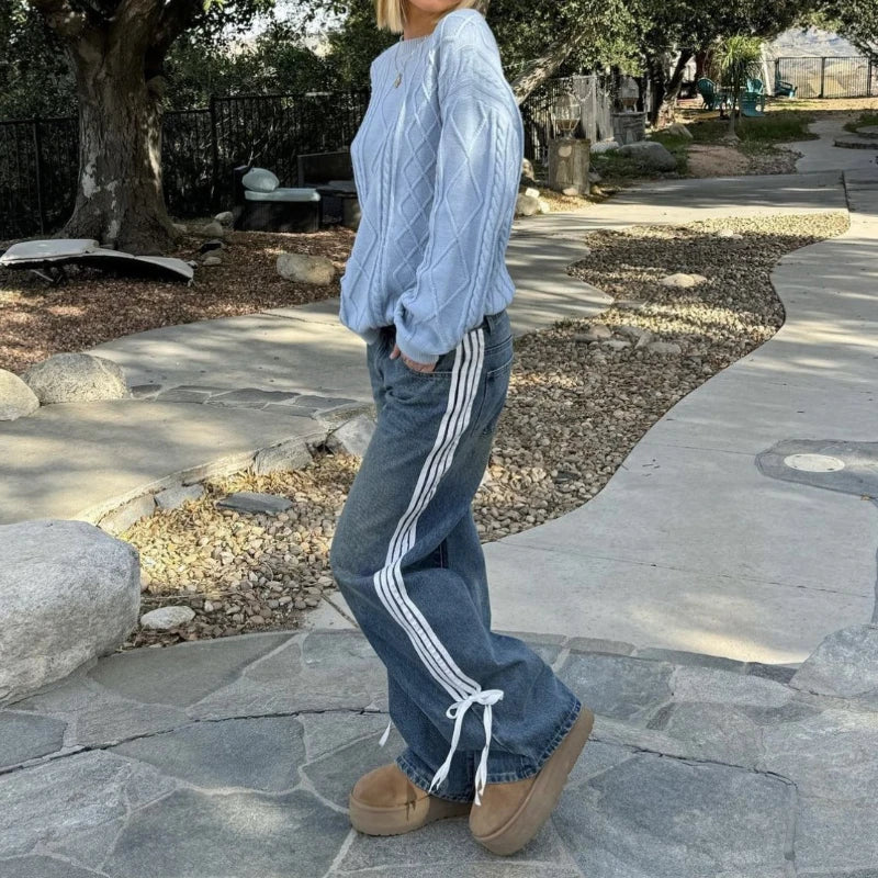 Wide Jeans with Stripes and Laces - Mila-blue-XS-State of Style