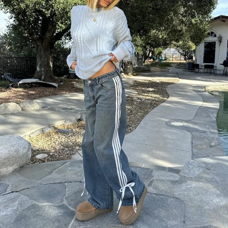Wide Jeans with Stripes and Laces - Mila-blue-XS-State of Style