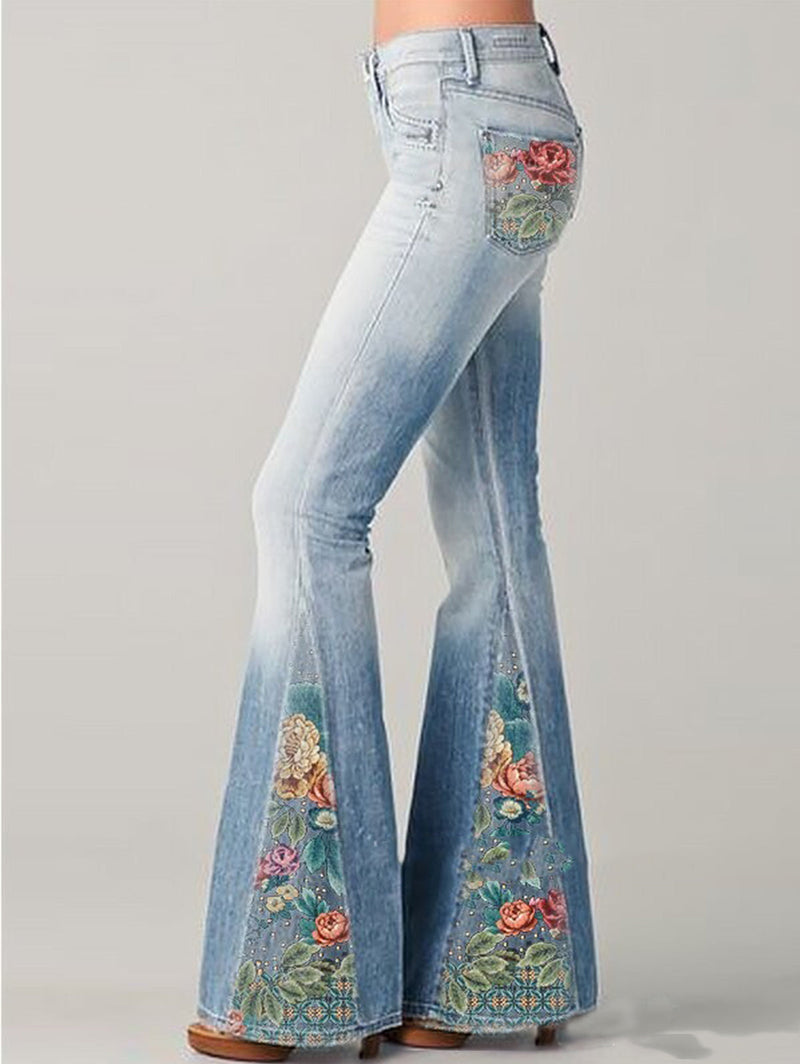 Wide Leg Trousers with Trendy Floral Print - Luna-Blue-S-State of Style