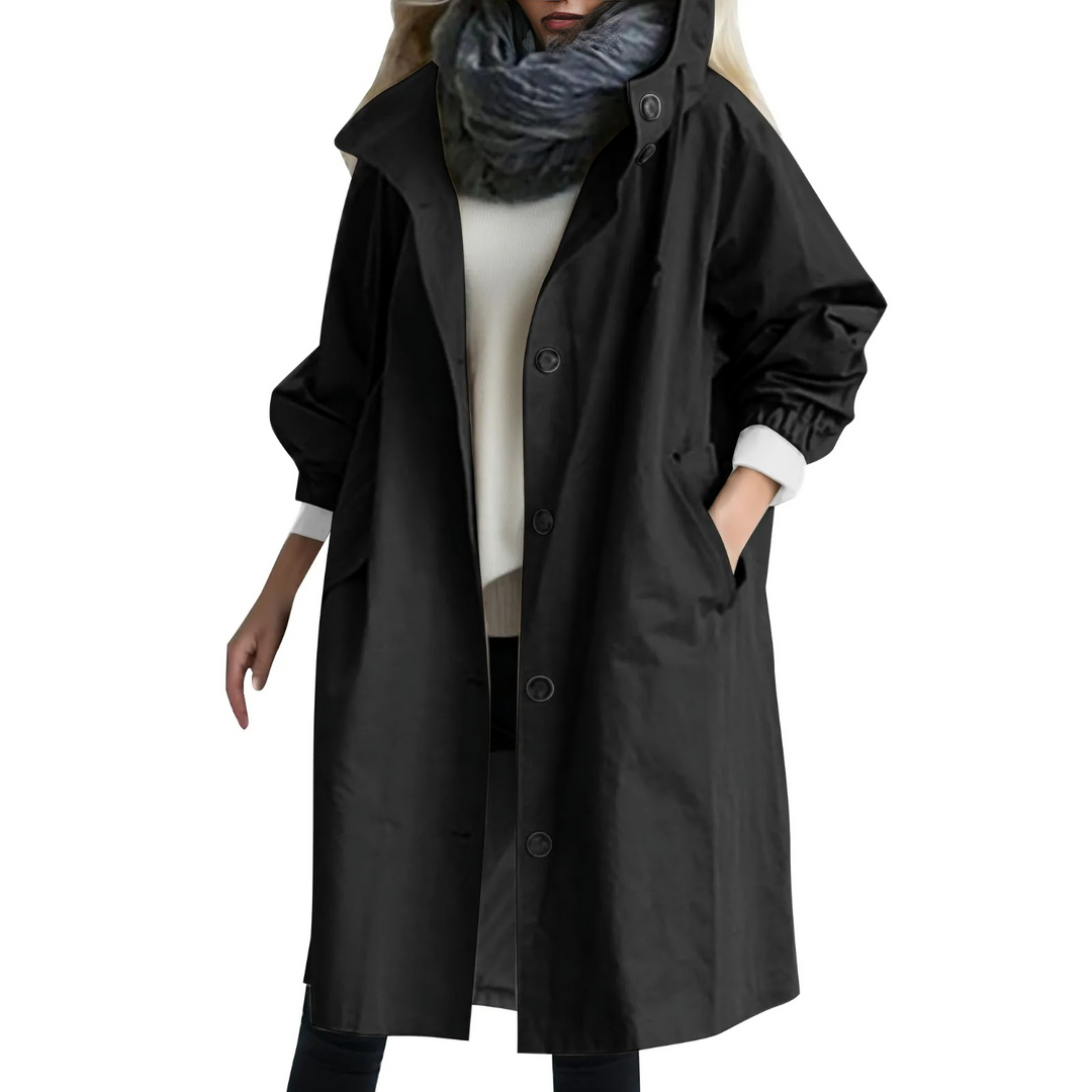 Windproof Ladies' Trench Coat with Hood - Luna-Black-S-State of Style