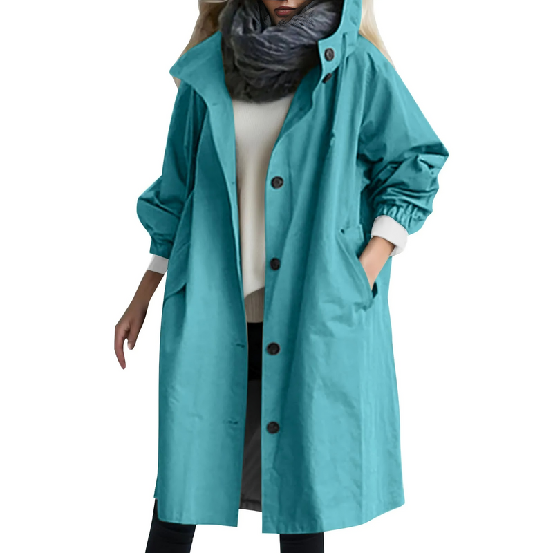 Windproof Ladies' Trench Coat with Hood - Luna-Blue-S-State of Style