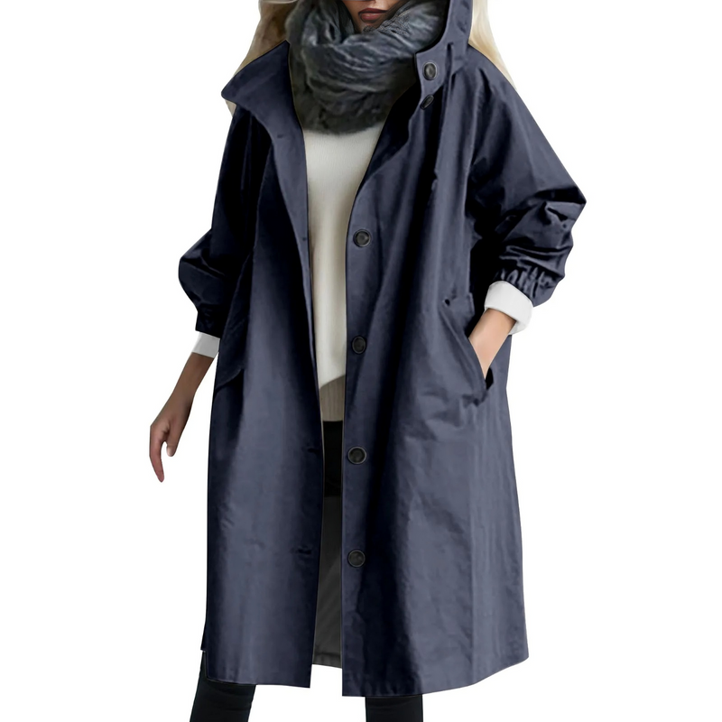 Windproof Ladies' Trench Coat with Hood - Luna-Dark Blue-S-State of Style