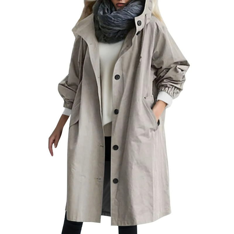 Windproof Ladies' Trench Coat with Hood - Luna-Gray-S-State of Style