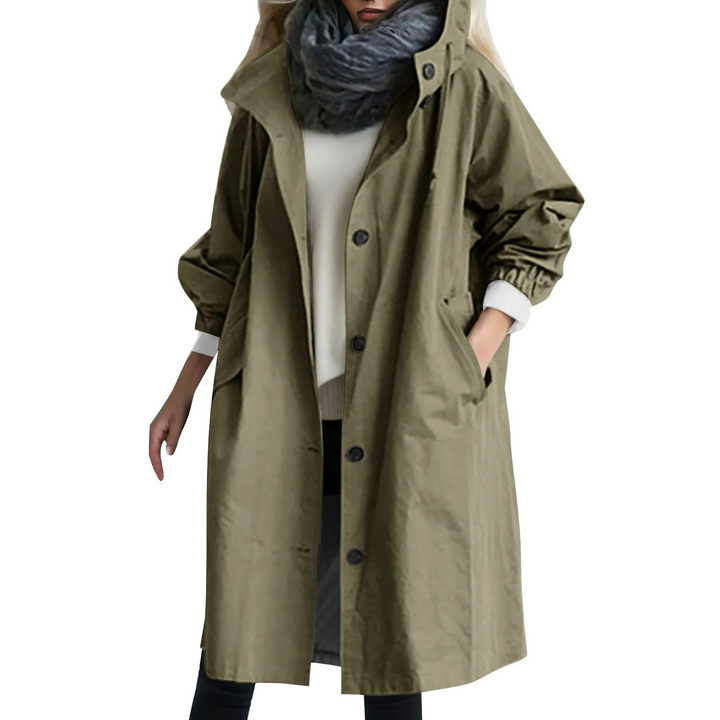 Windproof Ladies' Trench Coat with Hood - Luna-Green-S-State of Style