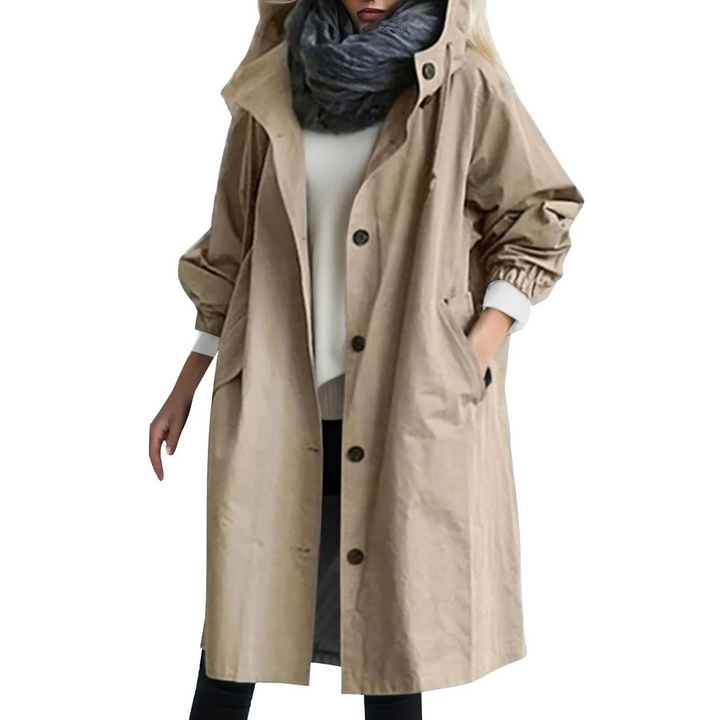 Windproof Ladies' Trench Coat with Hood - Luna-Khaki-S-State of Style