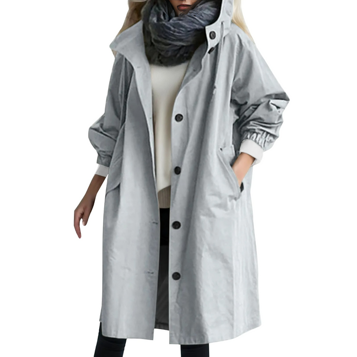 Windproof Ladies' Trench Coat with Hood - Luna-Light Gray-S-State of Style