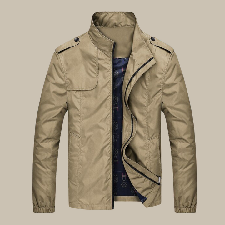 Windproof Men's Jacket with Collar - Camden-Khaki-M-State of Style