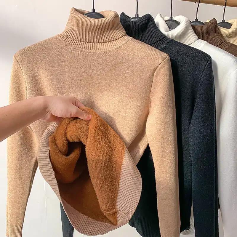 Winter Fleece Knitted Turtleneck – Evelyne-Beige-S-State of Style