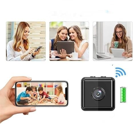 Collage of people using phones and tablets, with the camera, wifi symbol and battery icon beside a phone feed 4