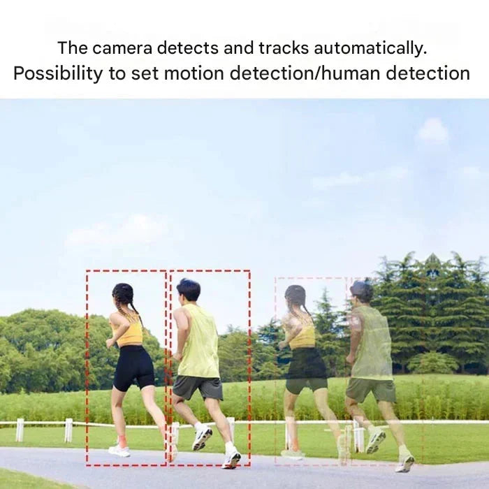 Two joggers on a park path outlined by red boxes to show automatic motion tracking 7