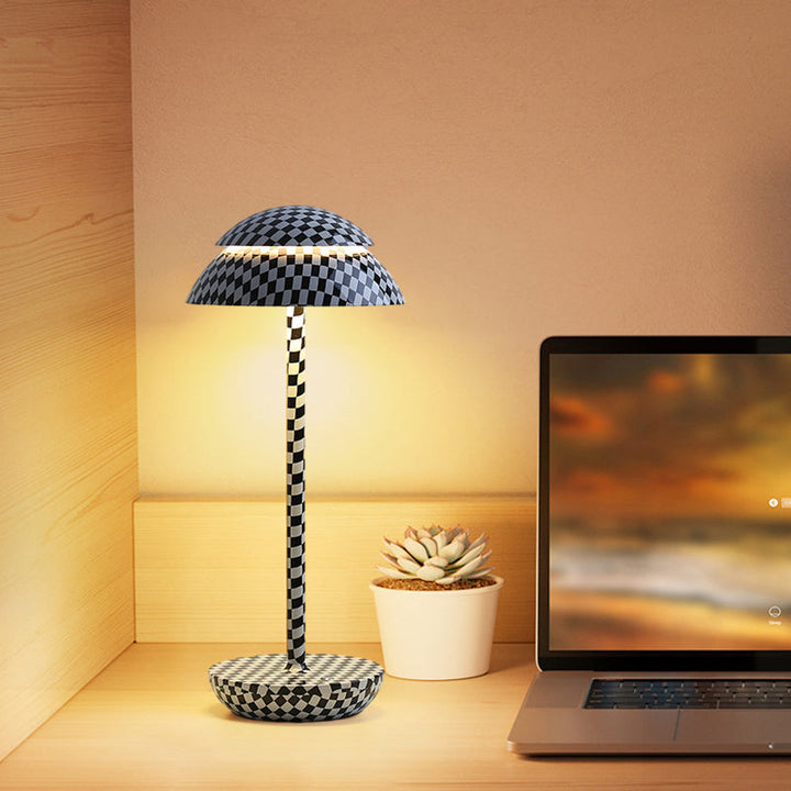 Wireless Rechargeable Table Lamp with LED Lighting - GlowBeam-Black and White Check-State of Style