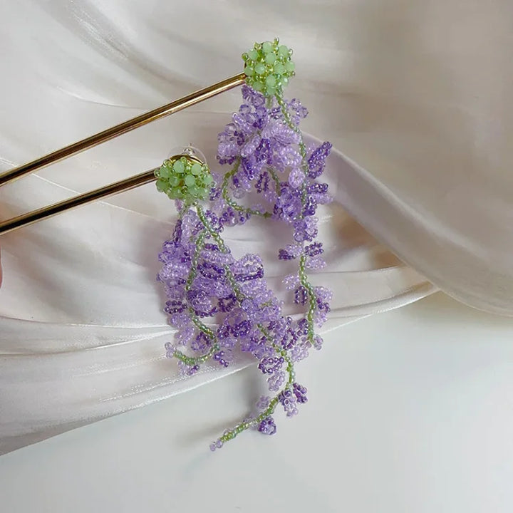Wisteria Tassel Earrings with Forest Theme - Aurelia-State of Style