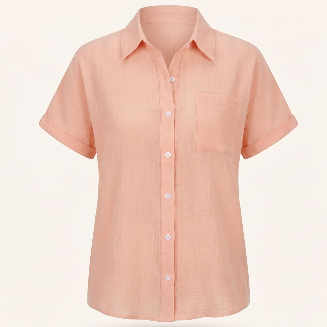 Cotton Blouse with Short Sleeves and Button Closure - Elin
