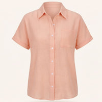 Cotton Blouse with Short Sleeves and Button Closure - Elin