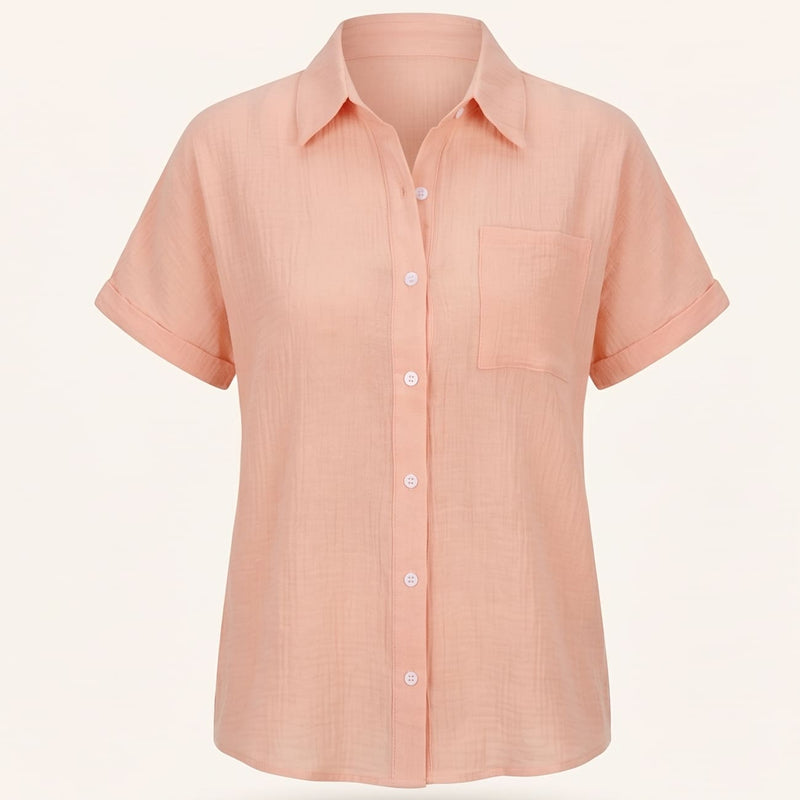 Cotton Blouse with Short Sleeves and Button Closure - Elin