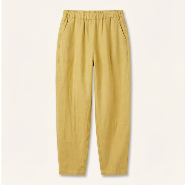 Women's summer trousers made of a linen-cotton blend with an elastic waistband - Clara