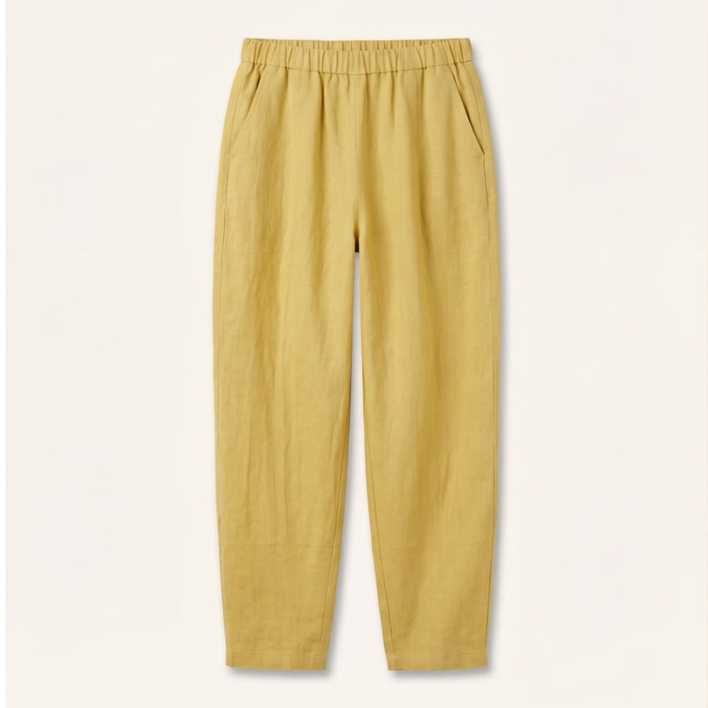 Women's summer trousers made of a linen-cotton blend with an elastic waistband - Clara