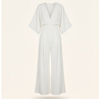 V-neck Jumpsuit with Three-Quarter Sleeves - Aurora Chic