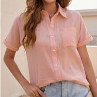 Cotton Blouse with Short Sleeves and Button Closure - Elin
