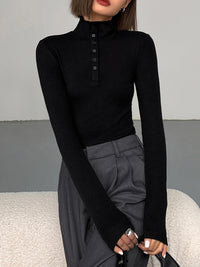 Women's Button Turtleneck - Aurora-Black-XS-State of Style