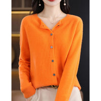 Women's Cardigan with O-Neck - Isabella-Orange-S-State of Style