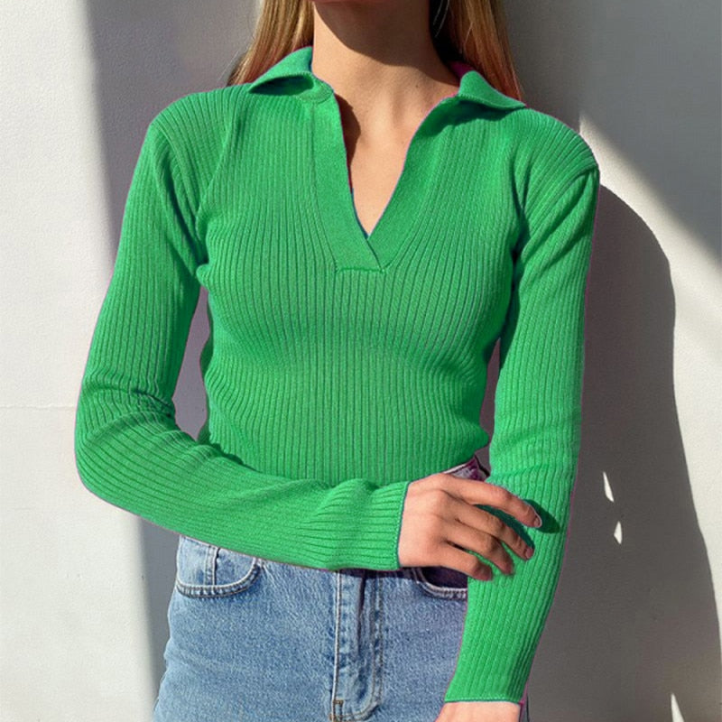 Women's Collared Knit Pullover-Sky Blue-S-State of Style
