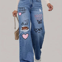 Women's Jeans with Hearts and Graffiti Print - Lotte-Medium Blue-XS-State of Style