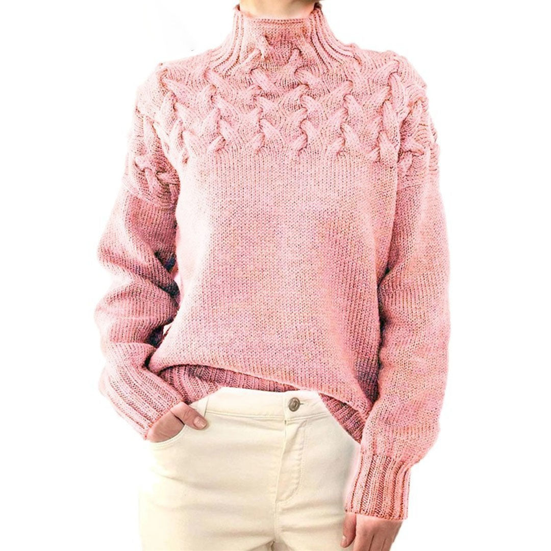 Women's Knitted Turtleneck Sweater - Isabelle-Pink-S-State of Style