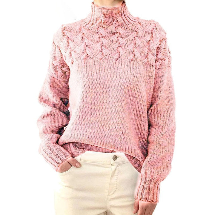 Women's Knitted Turtleneck Sweater - Isabelle-Pink-S-State of Style