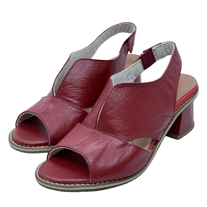 Women’s leather sandals with heel & comfort footbed – Selina-Beige-2.5-State of Style