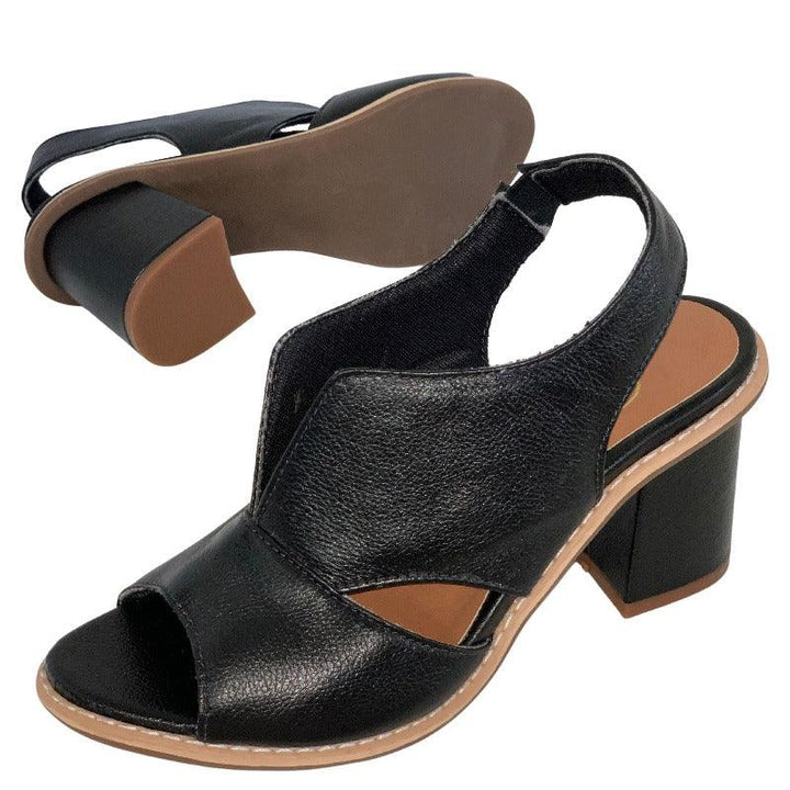 Women’s leather sandals with heel & comfort footbed – Selina-Beige-2.5-State of Style