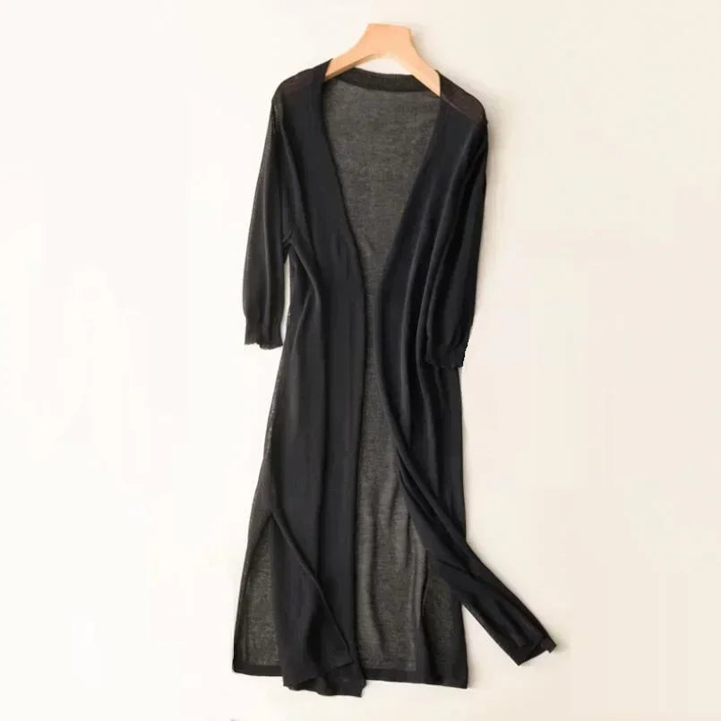 Women's Long Sleeve Cardigan - Elda-Black-S-State of Style
