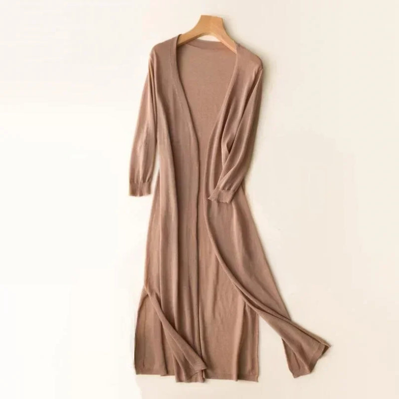 Women's Long Sleeve Cardigan - Elda-Khaki-S-State of Style