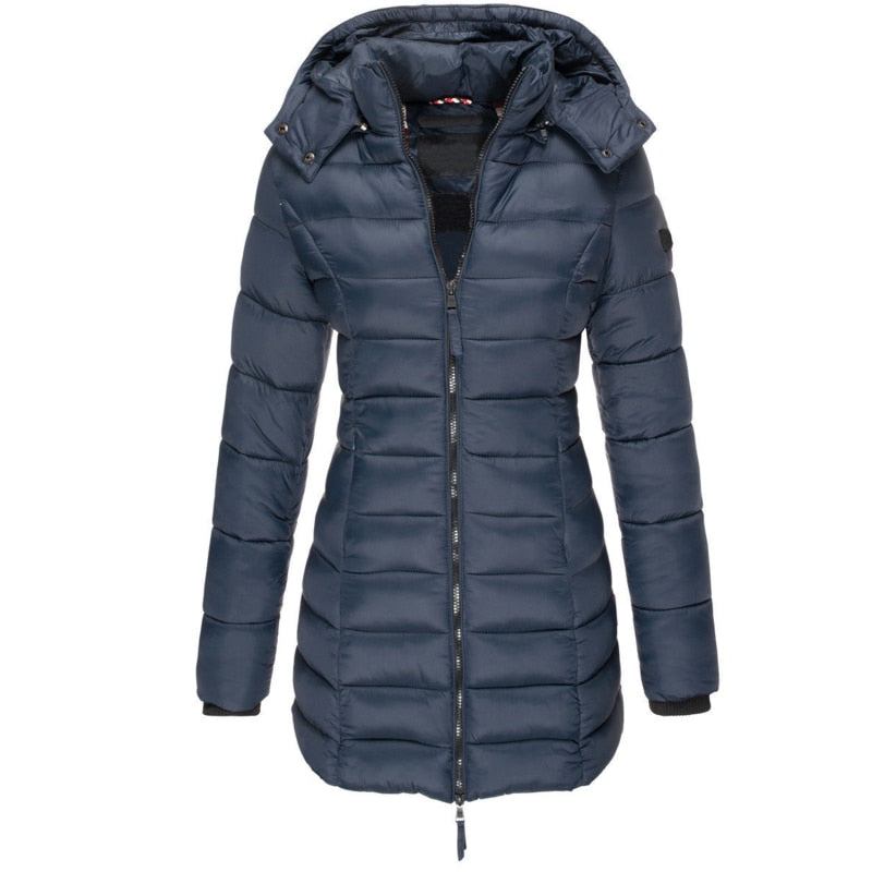 Women's Parka with Hood and Down Filling - Elena-Navy Blue-S-State of Style