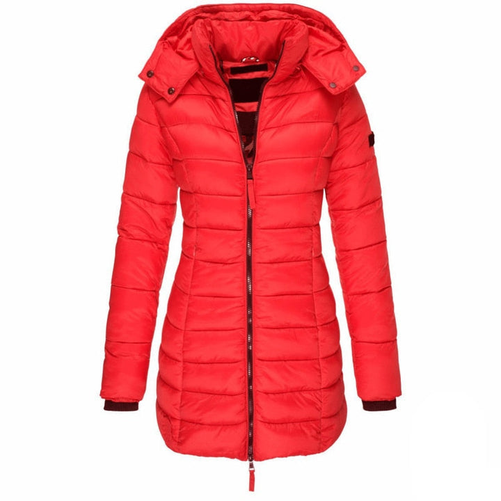 Women's Parka with Hood and Down Filling - Elena-Red-S-State of Style