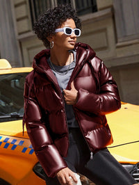 Women's Puffer Jacket with Hood - Isabelle-Burgundy-S-State of Style