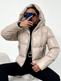 Women's Puffer Jacket with Hood - Isabelle-Khaki-S-State of Style