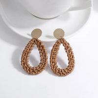 Wood and Rattan Drop Earrings | Unique Handmade Jewellery-TEARDROP 1-State of Style
