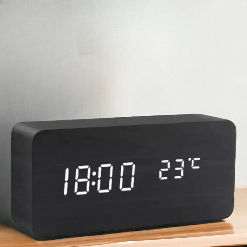 Wooden LED Clock with Voice Control - EcoClock-Black block-shaped-State of Style