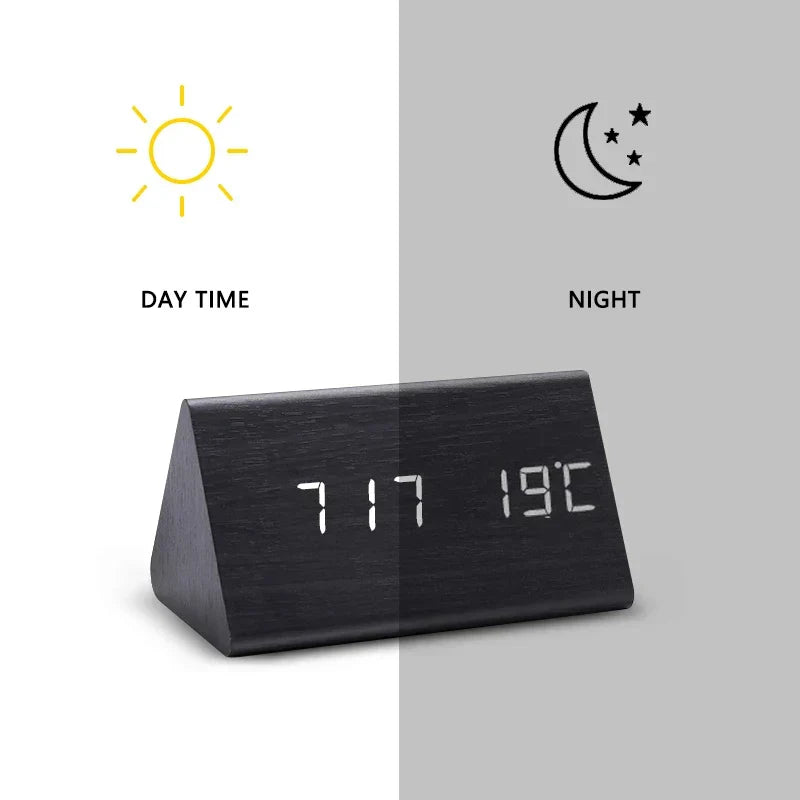 Wooden LED Clock with Voice Control - EcoClock-Black block-shaped-State of Style