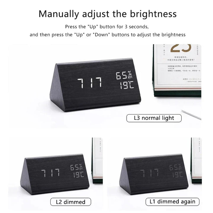 Wooden LED Clock with Voice Control - EcoClock-Black block-shaped-State of Style