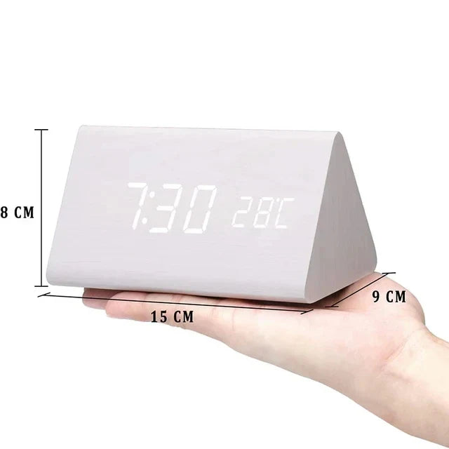 Wooden LED Clock with Voice Control - EcoClock-White triangle-State of Style